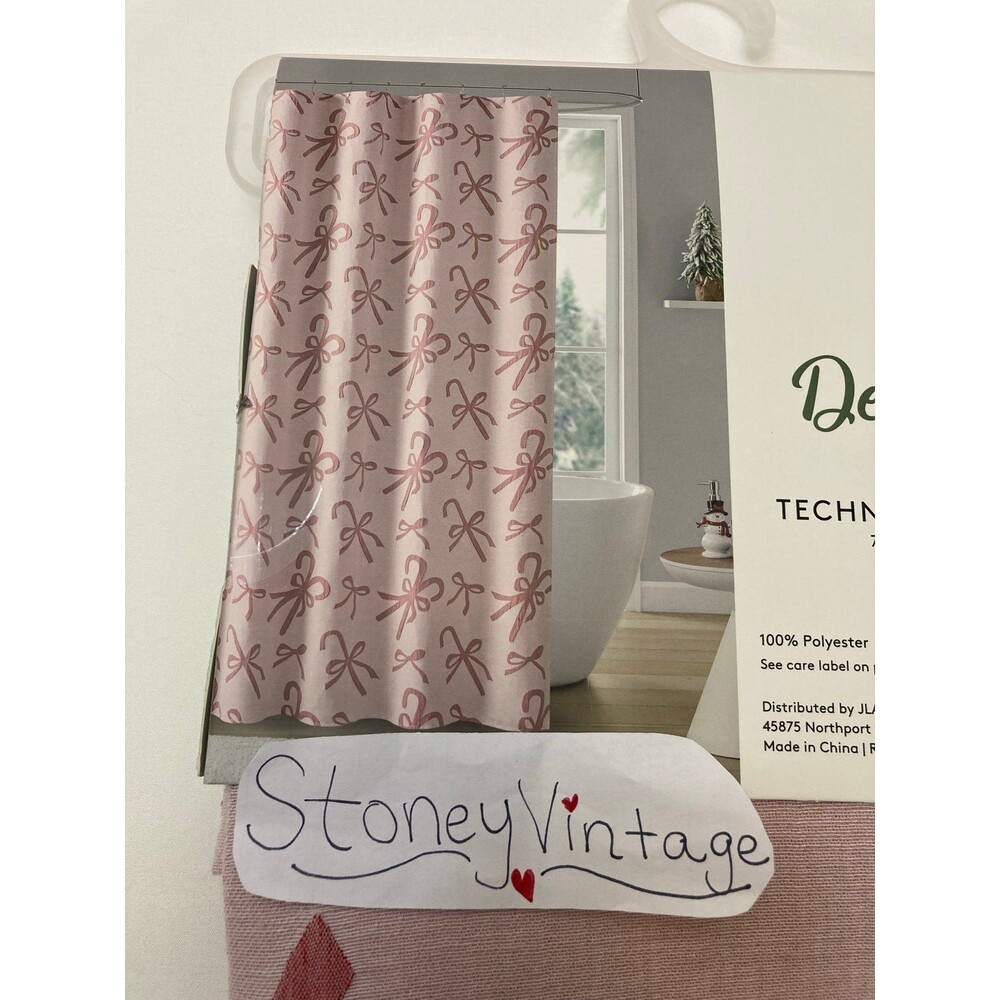 Pink candy cane with pink bow christmas shower curtain - Picture 6 of 7